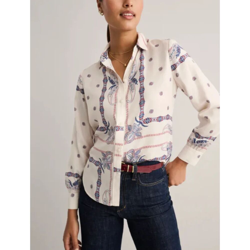 UNTUCKit for Her Odette Bandana Print Button Down Shirt White Red Blue 2 XS NWT